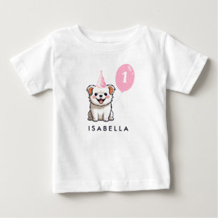 Cute Puppy Dog Birthday Girl Pink Balloon Baby T-Shirt
