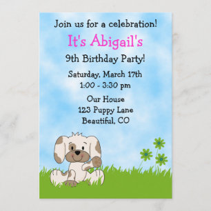 Cute Puppy Dog Birthday Invitation for Girls