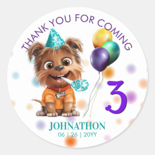 Cute Puppy Dog Birthday Party Classic Round Sticker