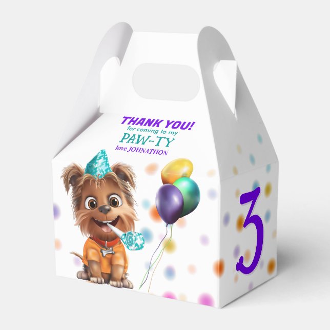 Cute Puppy Dog Birthday Party Favor Box (Front Side)