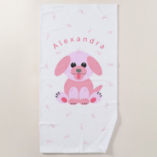 Cute Puppy Dog Blush Pink Cartoon Personalized Beach Towel