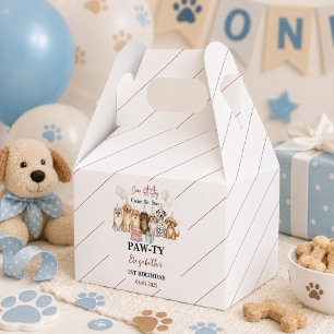 Cute Puppy Dog Boy 1st Birthday Pawty Time First Favor Box