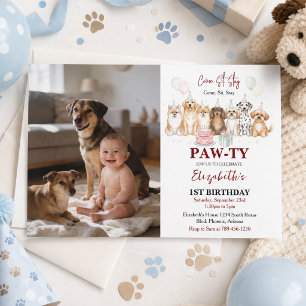 Cute Puppy Dog Boy 1st Birthday Pawty Time First Invitation