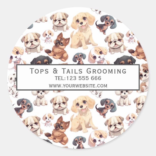 Cute Puppy Dog Business  Classic Round Sticker (Front)