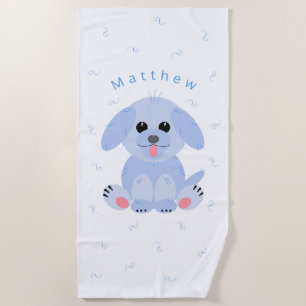 Cute Puppy Dog Cartoon Blue Personalized Beach Towel