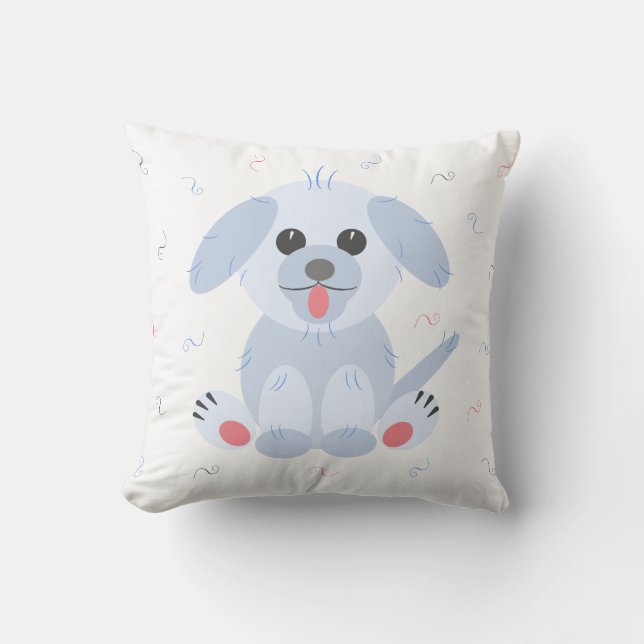 Cute Puppy Dog Cartoon Pink Pastel Grey Throw Pillow (Front)