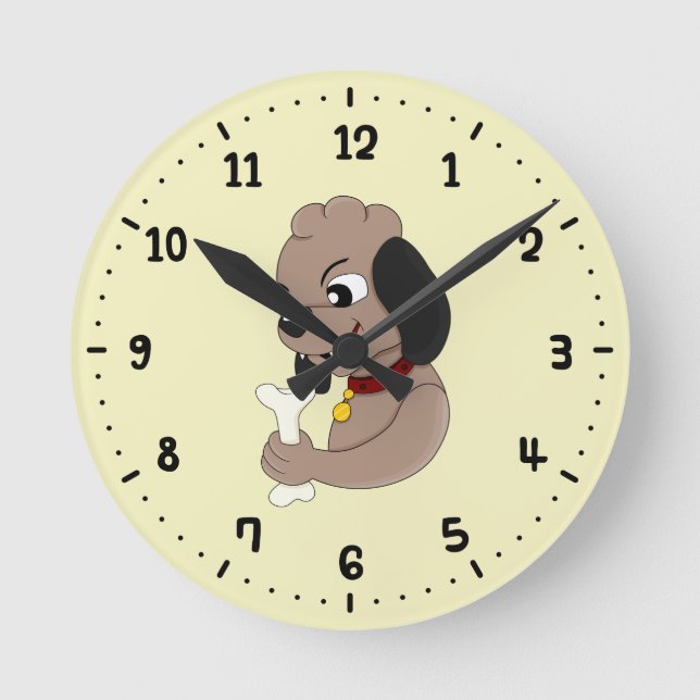 Cute puppy dog cartoon round clock (Front)