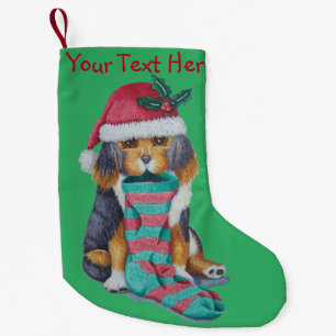 cute puppy dog dressed for christmas small christmas stocking