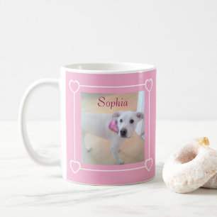 Cute Puppy Dog Face Photo Pink Girl's Name Coffee Mug