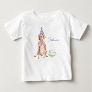 Cute Puppy Dog Golden Retriever 1st Birthday Cake Baby T-Shirt