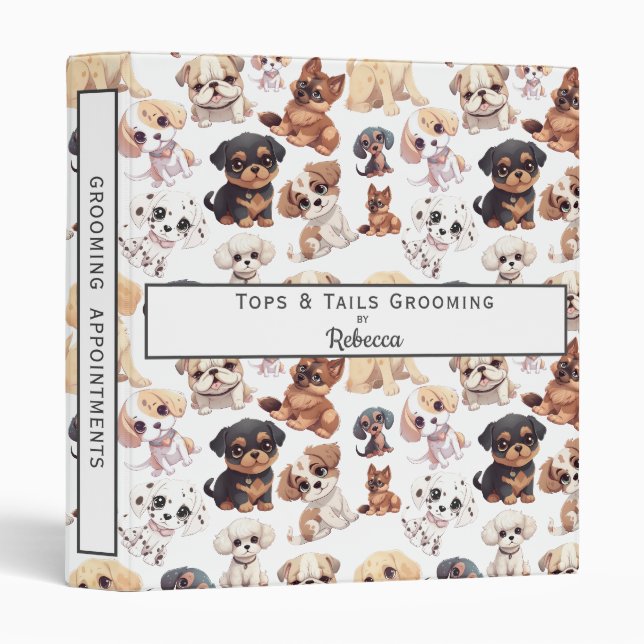 Cute Puppy Dog Grooming Business Binder (Front/Spine)