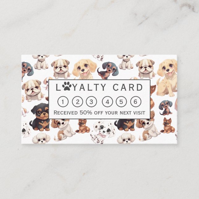 Cute Puppy Dog Grooming  Loyalty Card (Front)