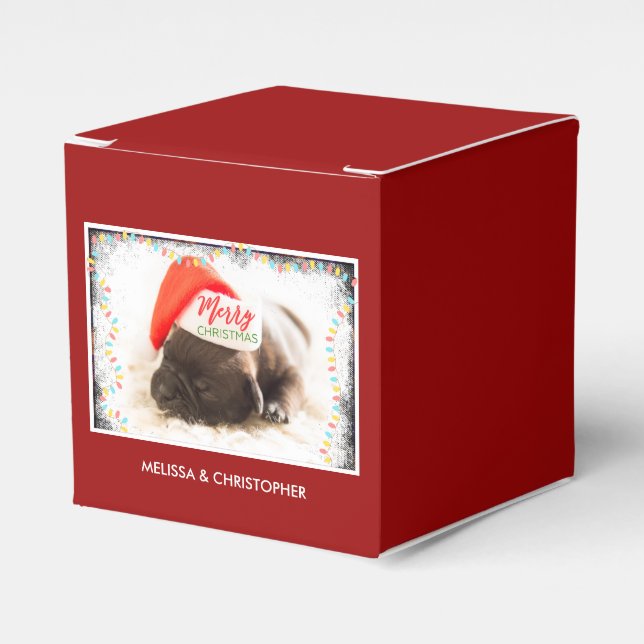 Cute Puppy Dog in a Red Santa Hat Christmas Favor Box (Front Side)