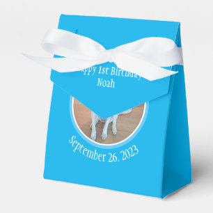 Cute Puppy Dog in Blue Scarf Happy 1st Birthday Favor Box