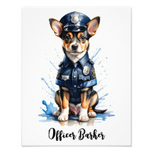 Cute Puppy Dog in Police Uniform Watercolor