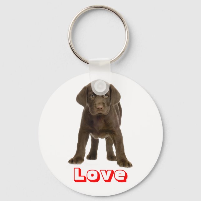 Cute Puppy Dog Love Chocolate Labrador Retriever  Keychain (Front)