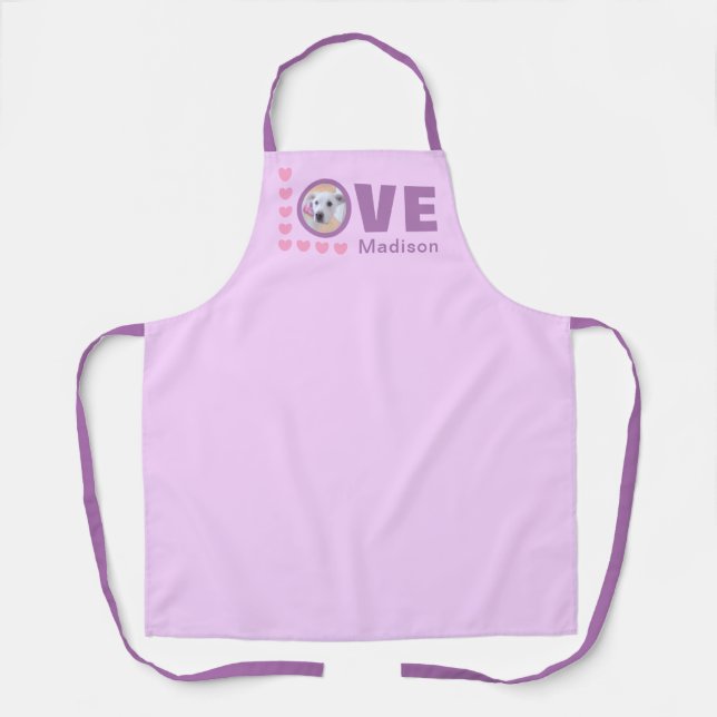 Cute Puppy Dog Love Hearts Valentines Day Lavender Apron (Front)