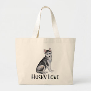 Cute Puppy Dog Lover Gift Siberian Husky Large Tote Bag