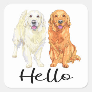 Cute Puppy Dog Lover Hello Golden Retriever Square Sticker