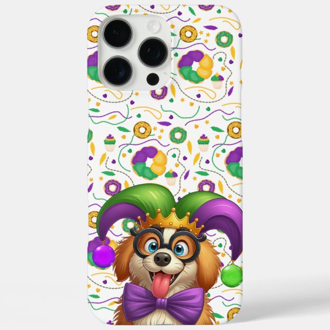 Cute puppy dog Mardi Gras in jester hat Case-Mate iPhone Case (Back)