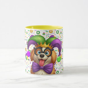 Cute puppy dog Mardi Gras in jester hat Mug
