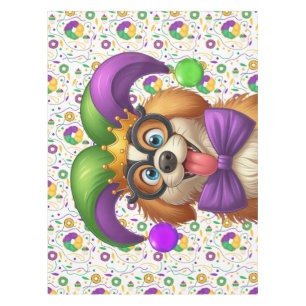 Cute puppy dog Mardi Gras in jester hat Tablecloth