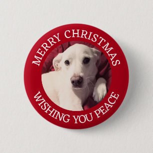 Cute Puppy Dog Merry Christmas Peace Red 2 Inch Round Button