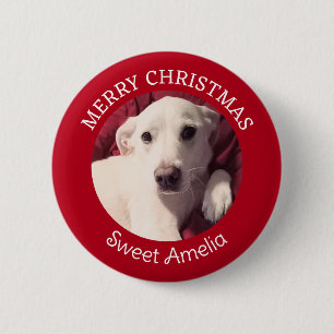 Cute Puppy Dog Merry Christmas Red 2 Inch Round Button