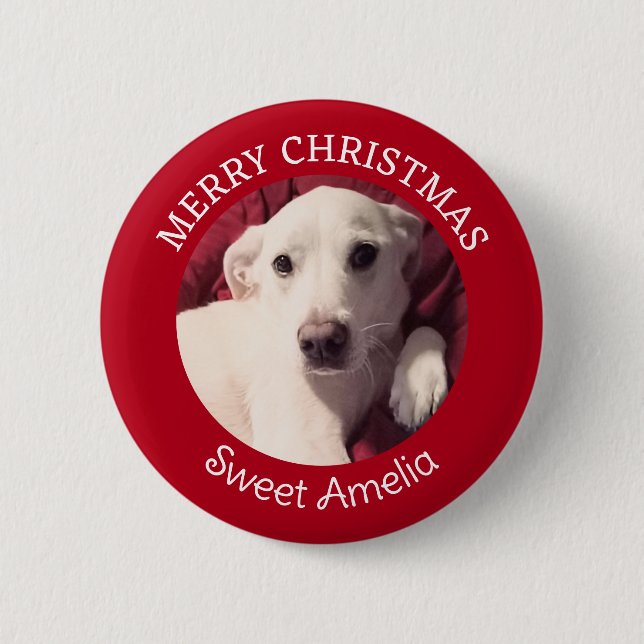 Cute Puppy Dog Merry Christmas Red 2 Inch Round Button (Front)