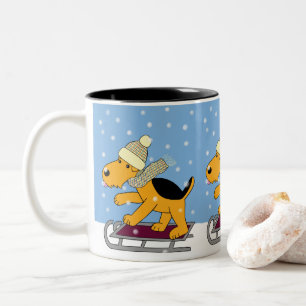 Cute Puppy Dog on Sled Mug