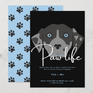 Cute puppy dog paw life party invitation