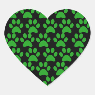 Cute Puppy Dog Paw Prints Green Black Heart Sticker