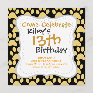 Cute Puppy Dog Paw Prints Tan Black Invitation