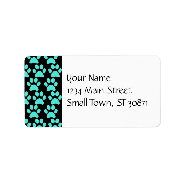 Cute Puppy Dog Paw Prints Teal Blue Black Label (Front)