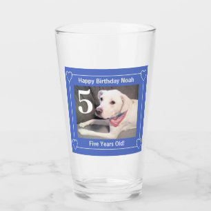 Cute Puppy Dog Photo Birthday Number 5 Blue Glass