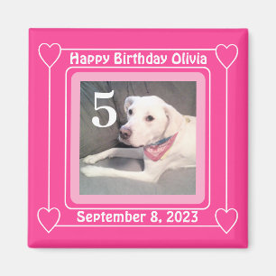 Cute Puppy Dog Photo Birthday Number 5 Pink Magnet