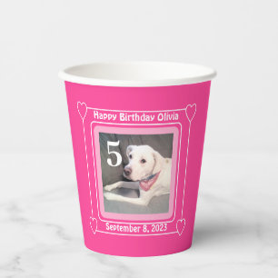 Cute Puppy Dog Photo Birthday Number 5 Pink Paper Cups
