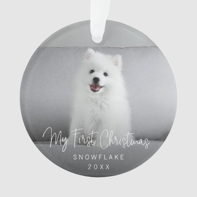 Cute Puppy Dog Photo First Christmas Ornament (Front)