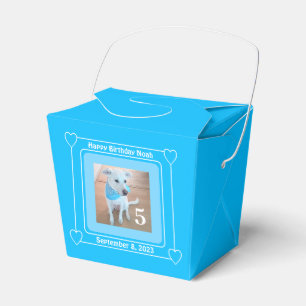 Cute Puppy Dog Photo Happy Birthday Number 5 Blue Favor Box