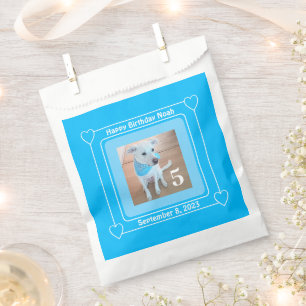 Cute Puppy Dog Photo Happy Birthday Number 5 Blue Favour Bag