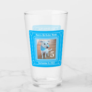 Cute Puppy Dog Photo Happy Birthday Number 5 Blue Glass