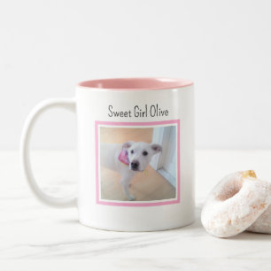 Cute Puppy Dog Photo Sweet Little Girl's Pink Name Two-Tone Coffee Mug