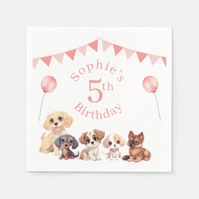 Cute Puppy Dog Pink Girl Birthday  Napkin (Front)