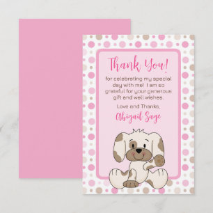Cute Puppy Dog Pink Polka Dot Baby Shower Thank You Card