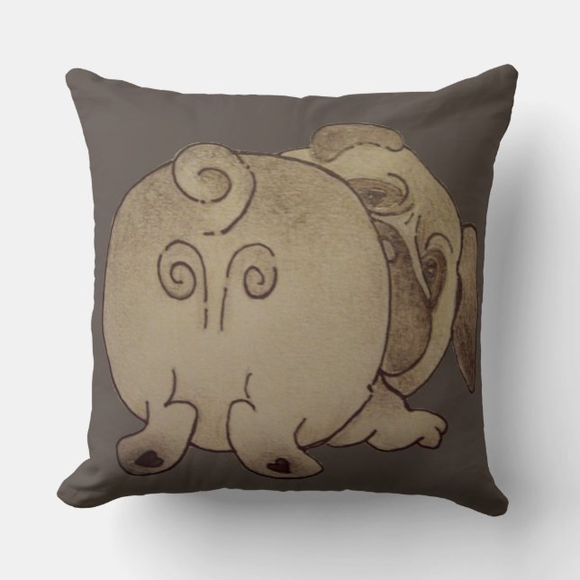 cute puppy dog play bowing brown pug throw pillow (Front)