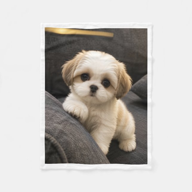 Cute Puppy Dog Sherpa Blanket (Front)