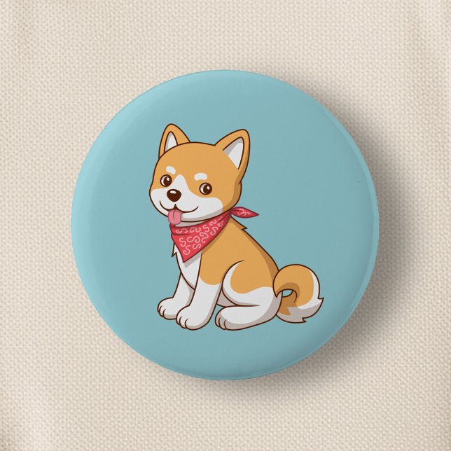 Cute Puppy Dog Shiba Inu on Blue 2 Inch Round Button (Creator Uploaded)