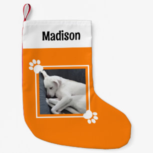 Cute Puppy Dog Single 1 Photo Custom Name Orange Small Christmas Stocking