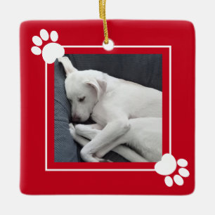 Cute Puppy Dog Single 1 Photo Name and Message Ceramic Ornament