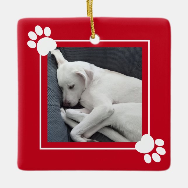 Cute Puppy Dog Single 1 Photo Name and Message     Ceramic Ornament (Front)